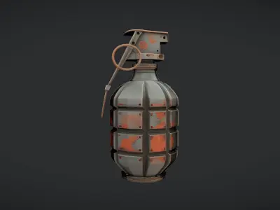 military hand grenade with weathered metal 3D model