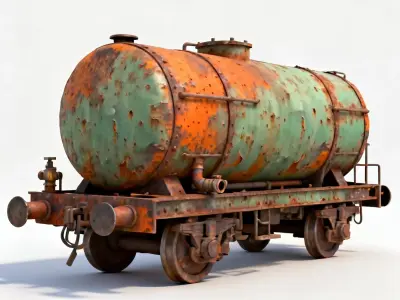 Wrecked Post-Apocalyptic Tanker Red Train 3d model Low-poly 3D model