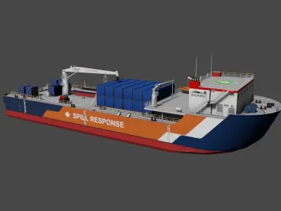 Oil spill response barge 3d model Low-poly 3D model