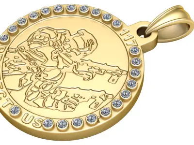 Diamond Halo Protect US Soldier Military Tribute Pendant 3D print model