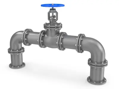 Gate Valve And Pipes Low-poly 3D model