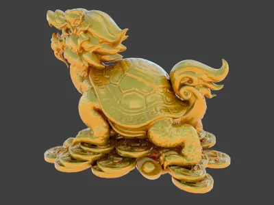 Sculpture-008 golden statue of dragon 3D model