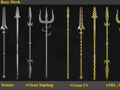 10 Model of battle spear Low-poly 3D model