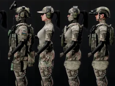 Female-Military Low-poly 3D model