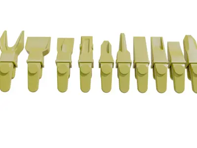 Bucket Teeth Pack Universal Excavator Loader Attachments  Low-poly 3D model