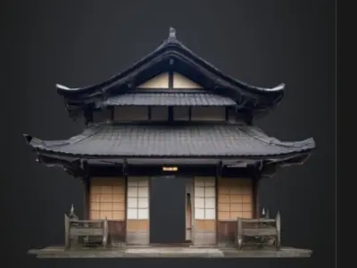 Old japanese style building low poly  3D model