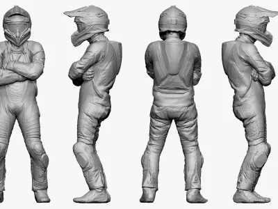 001263 man in black white orange biker suit 3D model