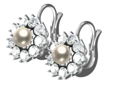 Antique Pearl and Diamond Cluster Hoop Earring 3D print model