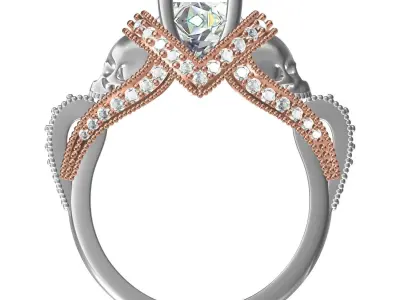Round Stone Skull Ladies Engagement Ring 3D print model