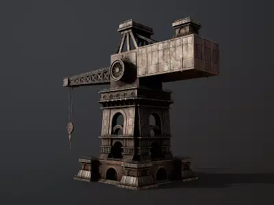 Steampunk Industrial Tower Crane  Stylized Environment Asset 3D model
