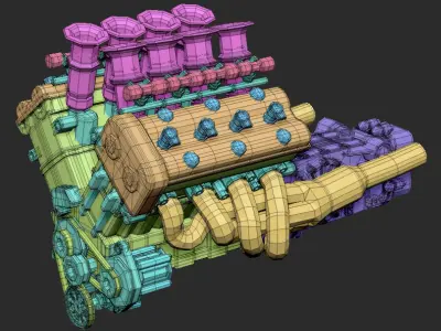 V8 engine 3D model PBR