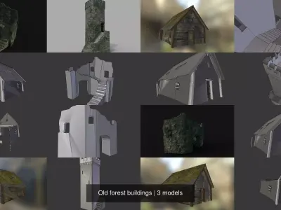 Old forest buildings 3D Model Pack