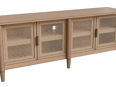 Wood And Cane Media Console Low-poly 3D model