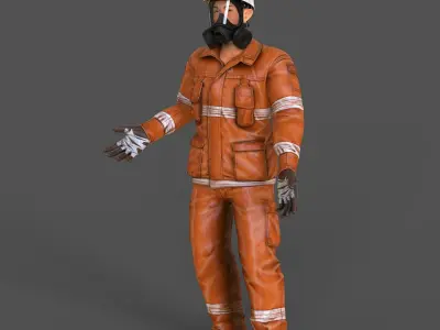 GAS MASK worker character RIGGED ANIMATED Low-poly 3D model