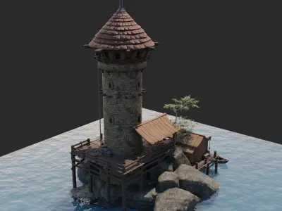 Gameready Moduler Sea Tower  Low-poly 3D model