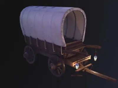 Realistic Wagon Medival Low-poly 3D model