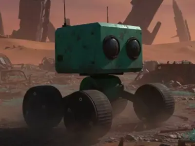 Stylized Robot 3D Model With Wheels Low-poly 3D model