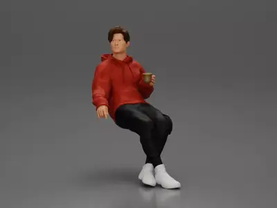 Casually sitting holding a cup enjoying a peaceful moment 3D print model