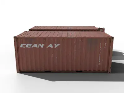 20ft Cargo Container Old Red Low-poly 3D model