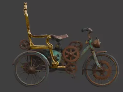 Antiquated Clockwork Steampunk Trike Low-poly 3D model