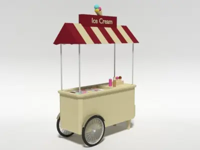 Low Poly Cartoon Ice Cream Cart Low-poly 3D model