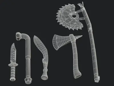 Melee Weapons Pack for Games Low-poly 3D model