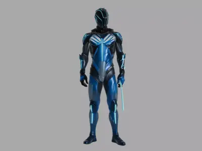 Blue Neon Sci Fi Cyborg 3D model