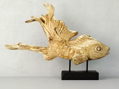 Hand Carved Driftwood Fish On Stand 3D model get