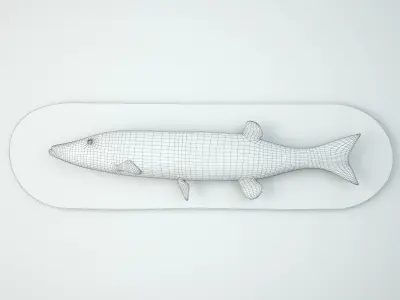Antique Painted Carved Wood Fish Wall Sculpture 2 3D model