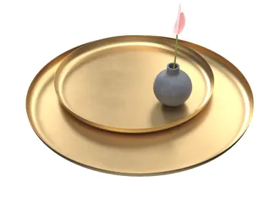 Oversized Antique Brass Metal Trays PBR 3D model