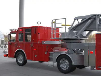 Firetruck Pierce Ascendant 107 Heavy-Duty Tiller Aerial Ladder Low-poly 3D model