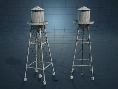 Water Towers Low-Poly Set Low-poly 3D model