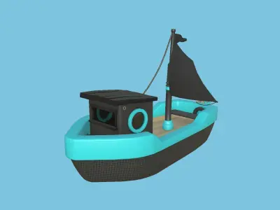 Cartoon Boat 07 - Black Blue - Low Poly Ship Low-poly 3D model