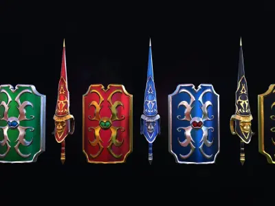 PBR Lance and Shield  Low-poly 3D model