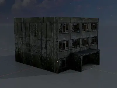 Old military barrack version 1 ruin 1 Low-poly 3D model