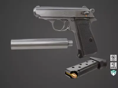 Pistol 05 Silver Generic All PBR Unity UE Textures Included Low-poly 3D model
