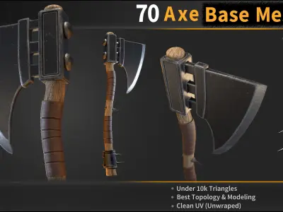 70 Axe Base Mesh - VOL 01 - Ready for Game Low-poly 3D model