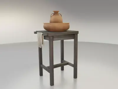 Rustic Wash Basin and Stand Low-poly 3D model