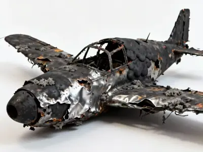 Charred Military Aircraft Wreckage 3D Model Low-poly 3D model