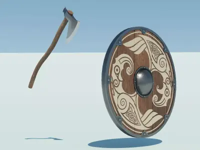 Viking Axe And Shield Low-poly 3D model purchase
