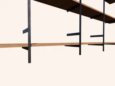 Industrial Wall Shelf - Wood - Metal - 3D Model Low-poly 3D model