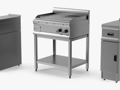 Stainless Steel Flat Grill Countertop Unit 3D model