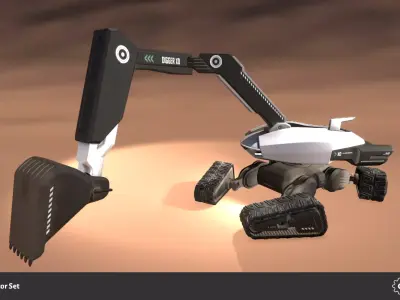 Robotic Excavator Set Low-poly 3D model