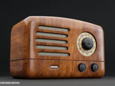 Wooden Vintage Radio Low-poly 3D model