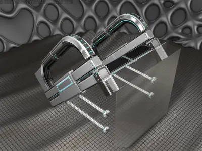 Sci-Fi Stairs - 1 - Silver Blue Neon Light Version  Low-poly 3D model