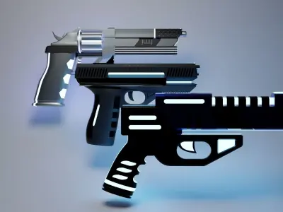 Neon Guns And Revolver bundle Low-poly 3D model