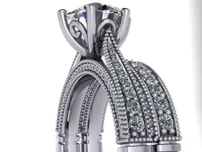 2Carat Diamond Solitaire milgrain Bridal Wedding Ring 3DModel 3D print model purchase