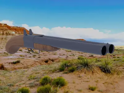 shotgun revolver in desert Free 3D model