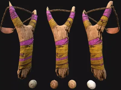 Medieval Wooden Slingshot Fair Weapon Low-poly 3D model