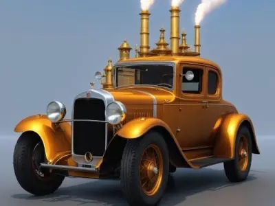 Steampunk Vintage Couple - Fantasy Steam Car Model 3D print model
